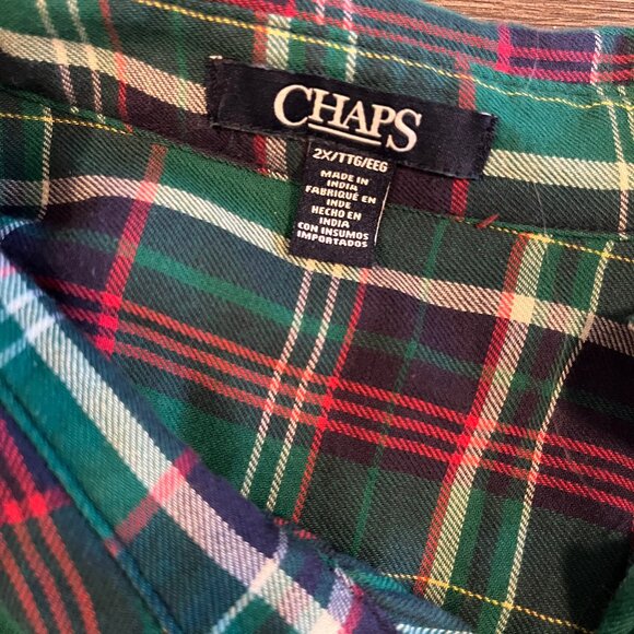 Chaps Ralph Lauren Womens Plaid Flannel Green & Red- 2XL - Picture 2 of 3